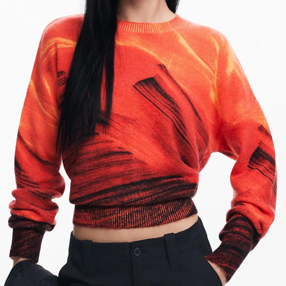 Desigual Vaughn Abstract Print Crewneck Sweater Small‎